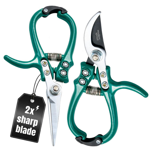 Modern Sprout Hand Pruners & Shears Set with Blister Pack - Lightweight Gardening Tools with Easy Lock - Sharp Carbon Steel Blades -Rust Resistant Scissors for Herbs, Flowers - Ocean