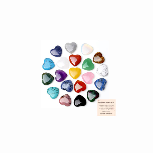 20PCS Crystals and Healing Gemstones Gem Stones Heart Crystal QINJIEJIE Natural Rose Quartz Pocket Amethyst Hearts Palm Stone Polished Crystal Set Bulk Chakra Reiki Good Luck Gifts for Women 0.8"