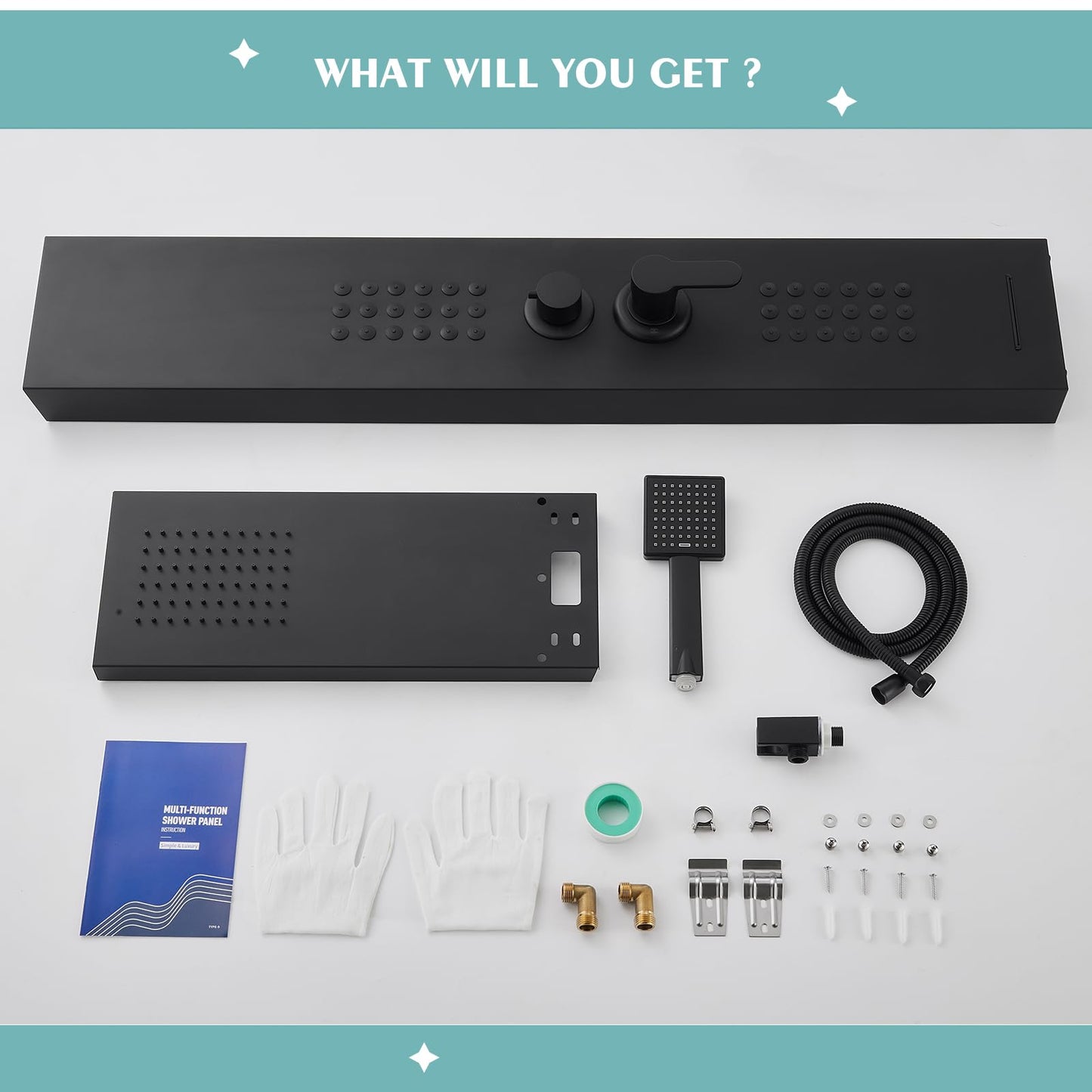 KINKIB Shower Panel Tower System with Rainfall Shower Head, Powerful Body Jets, Matte Black Shower Tower with Handheld Shower and Tub Spout, Stainless Steel Shower Column High Pressure