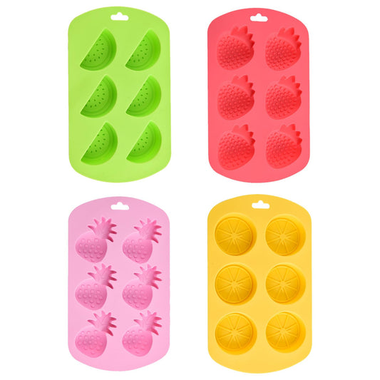 4 Pack Fruit Silicone Molds Set - Watermelon/Strawberry/Lemon/Pineapple Shapes for Gummy, Chocolate, Ice Cubes - Reusable Candy & Cake Decor Baking Tools