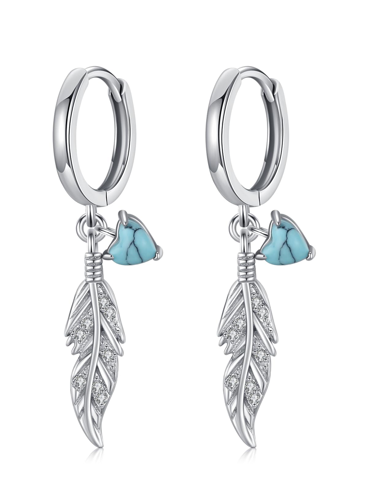 Turquoise Earrings 925 Sterling Silver Feather Dangle Earrings Native American Jewelry Western Vintage Gifts for Women