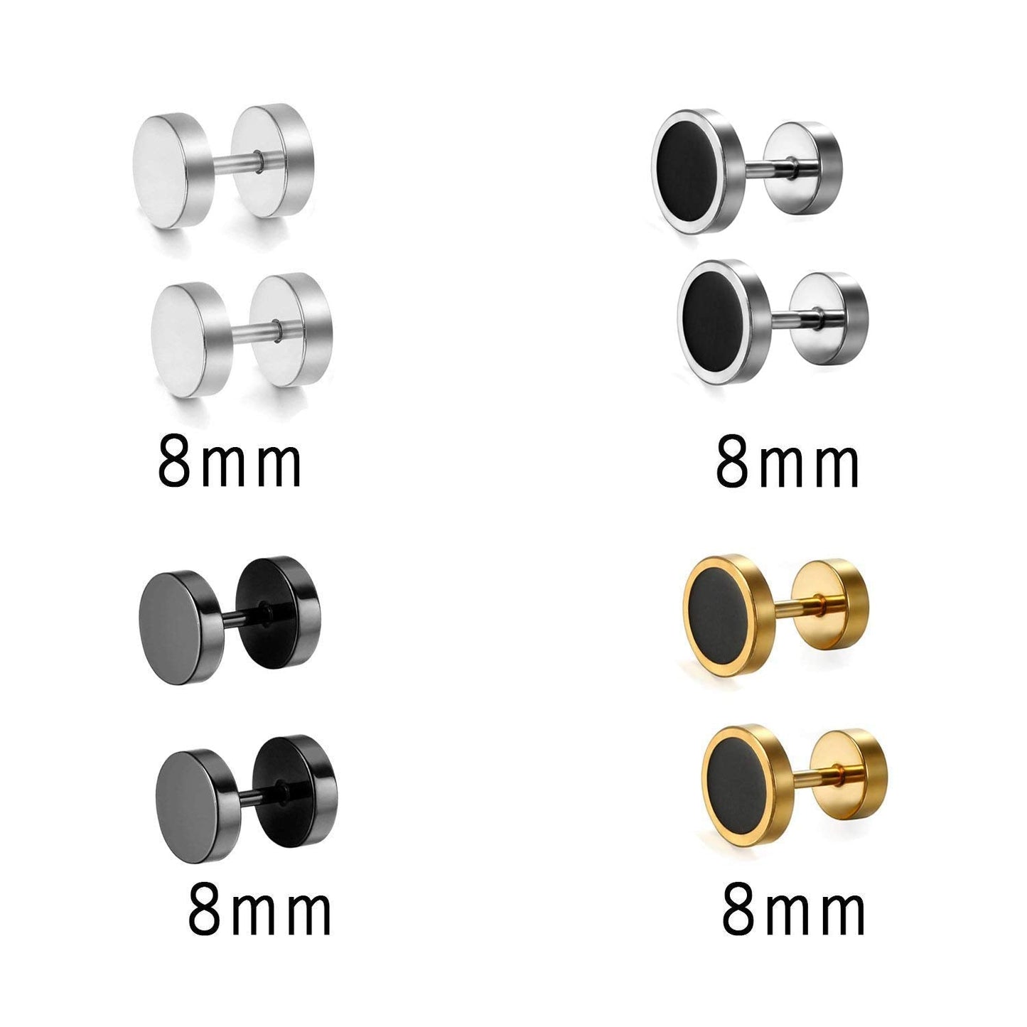 Aroncent Stud Earrings for Men Women Fake Gauge Fake Earrings Stainless Steel Earrings 8MM Rosegold