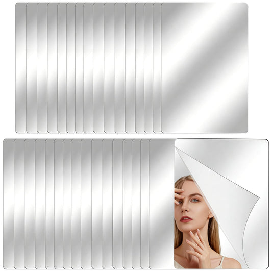 32 Pcs Small Acrylic Mirror Tiles, 5.91 x 3.94 in Self Adhesive Craft Mirrors, Flexible Mirror Sheets for Home Decor, Shatter Proof Plastic Mirror for DIY Projects