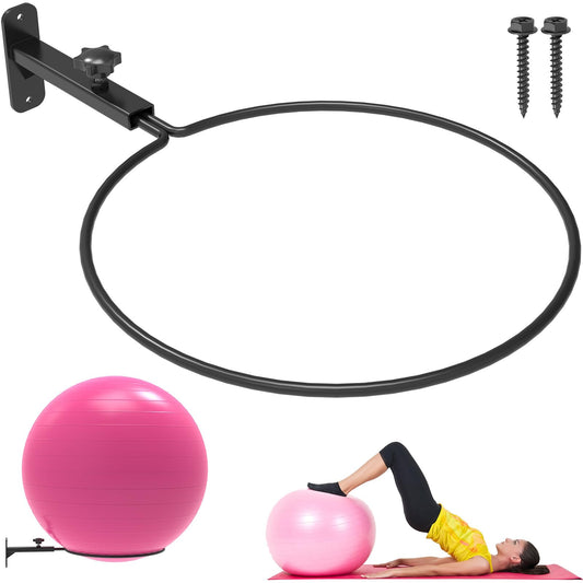KOMOHOM 26" Exercise Ball Holder Wall Mount - Adjustable Yoga Ball Storage Rack for 14 to 30 Inch Stability Balls, Heavy-Duty Metal Balance Ball Wall Mount with 12-Inch Diameter Ring
