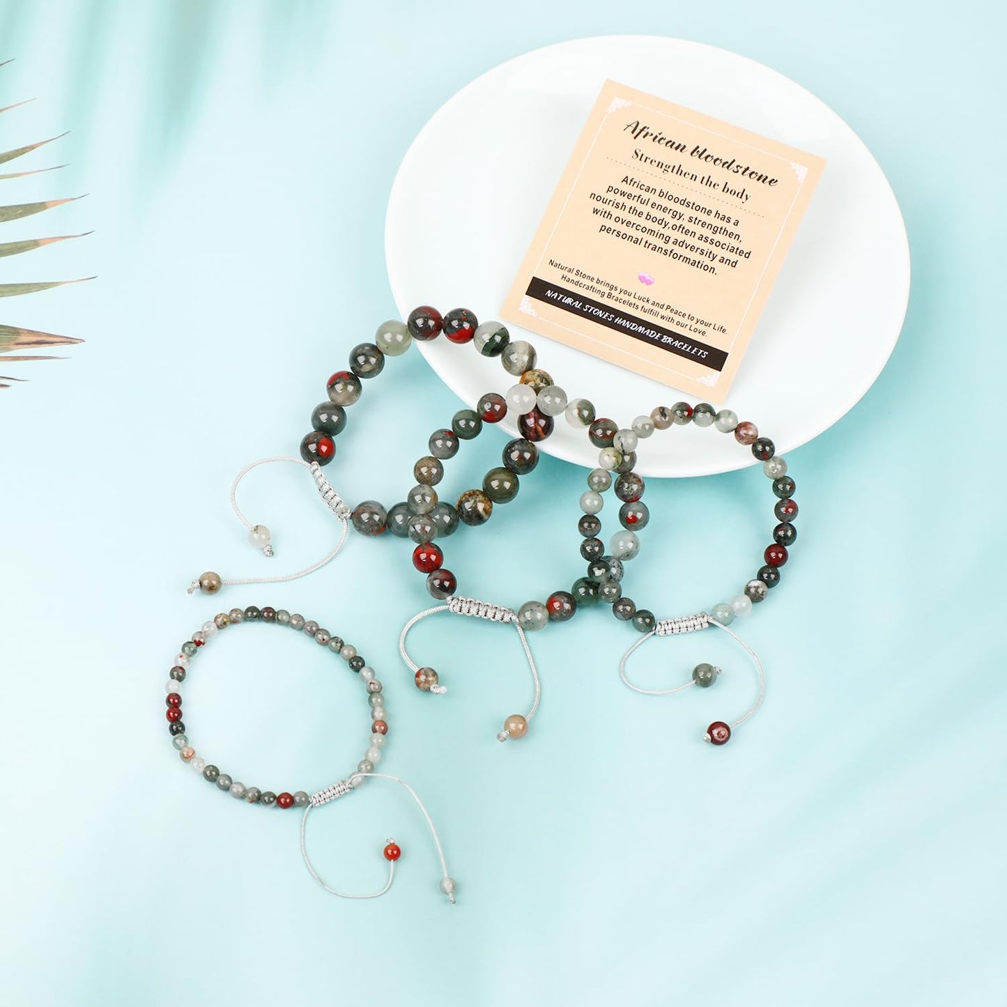 AD Beads 4mm African bloodstone - Strengthen the body - Handmade Natural Stone Crystal Bracelet with Adjustable Macrame String - Yoga Healing Power Energy Gifts for Men and Women