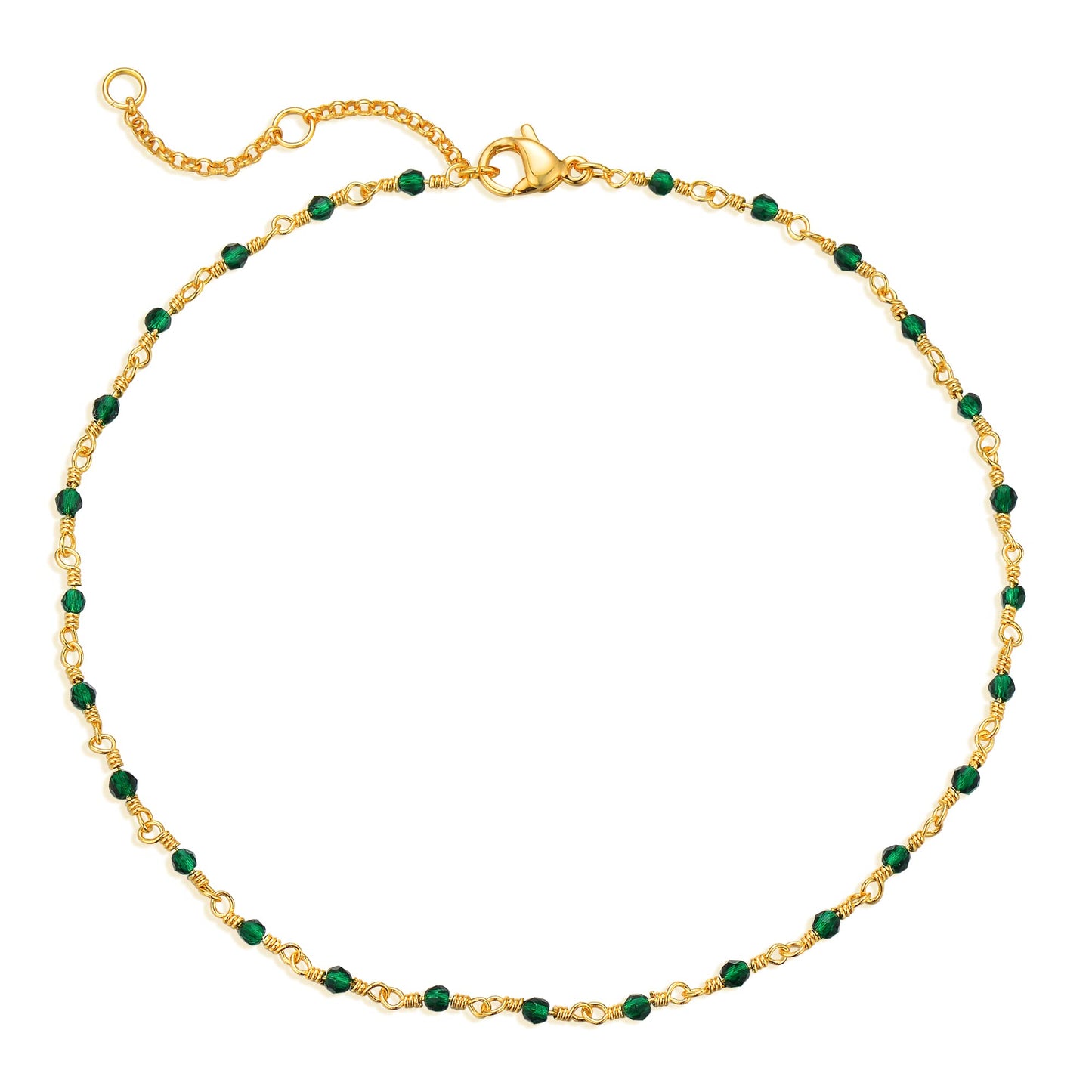 MTMY Gold Anklets for Women 14K Gold Plated Tiny Bead Anklet Green Cubic Zirconia Tassel Foot Chain Dainty Adjustable Cute Anklets Summer Beach Boho Jewelry Gift for women (crystal-green)