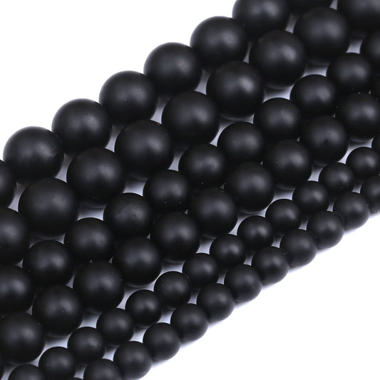 45PCS 8MM Natural Frosted Black Agate Stone Beads Round Loose Beads for Jwelry Making DIY Bracelet Necklace Accessory 15Inch