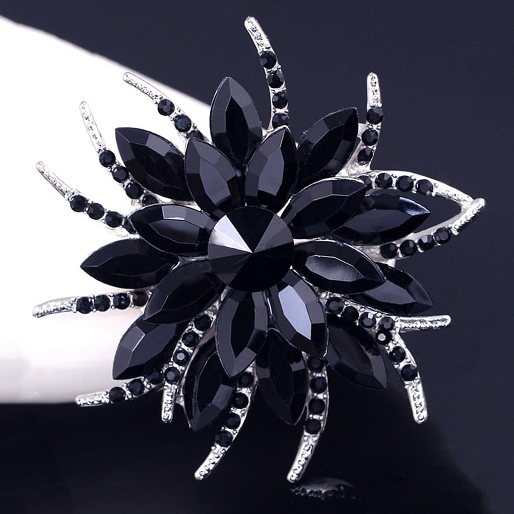 Rhinestone Large Flower Brooches Pins for Women Fashion Sparkly Crystal Sunflower Statement Brooch Unique Wedding Party Suit Dress Jewelry Accessories (Black2)
