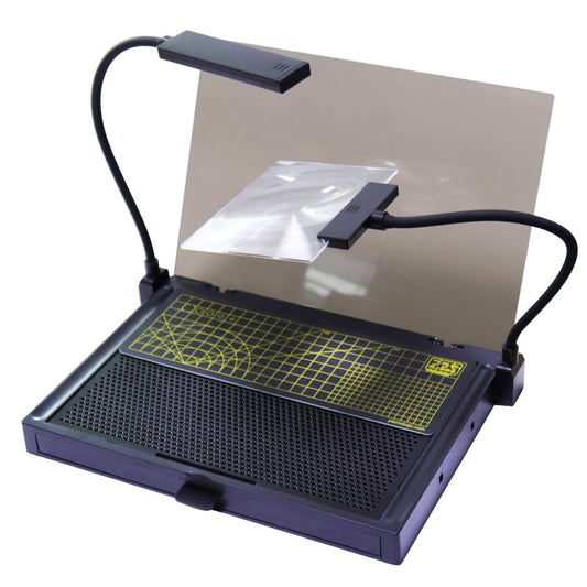 Model Building Kit, Portable Workbench for Cutting and Assembly, Model Kit Tools with LED Lights, Magnifiers, Plastic Storage Drawers, Pliers Holder, Gridded Adhesive Cut Mats, Display Panel