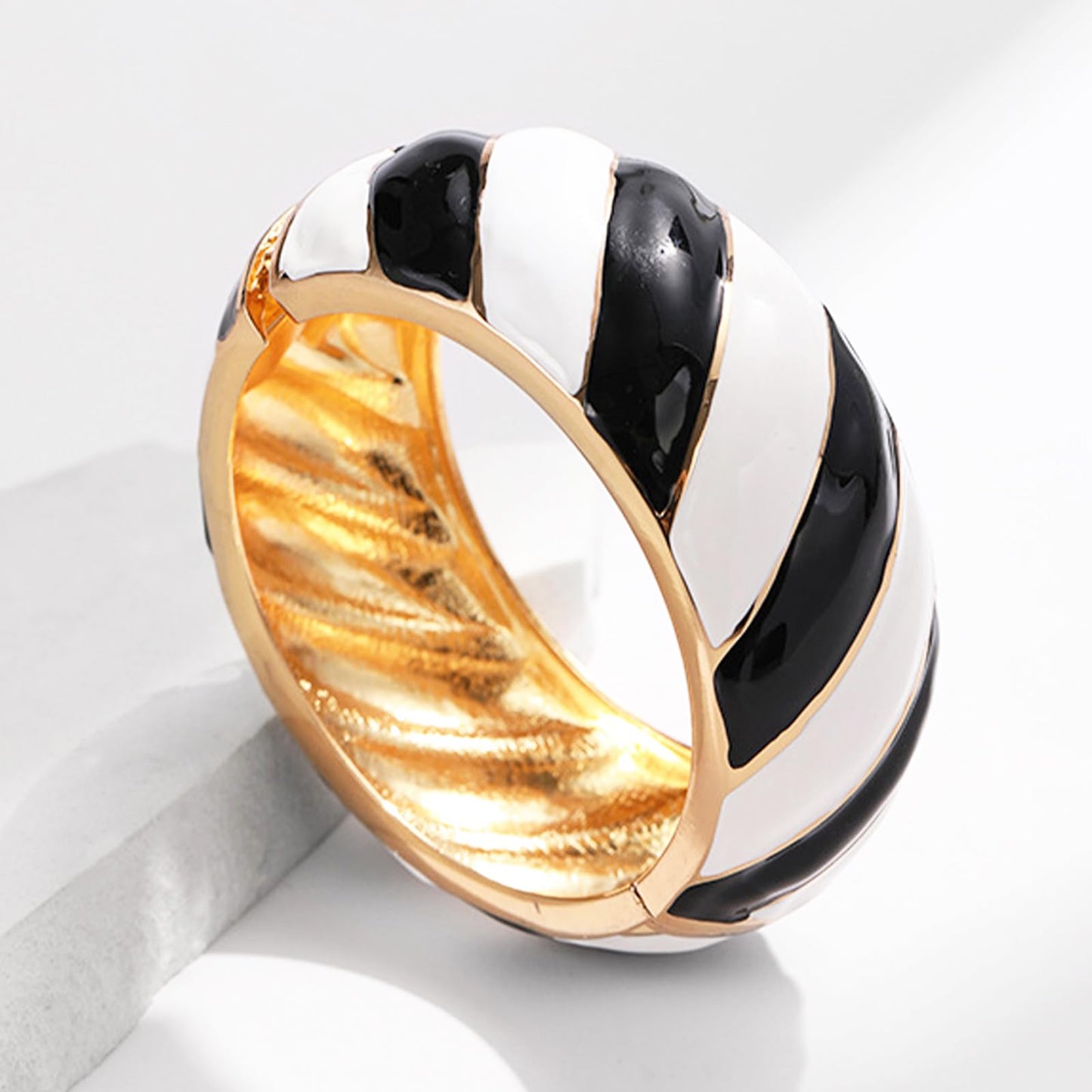 crataly Gold Cuff Bracelets for Women-Black and White Bracelet Chunky Enamel Bracelet For Valentines Day Mother's Day Christmas Birthday Gifts