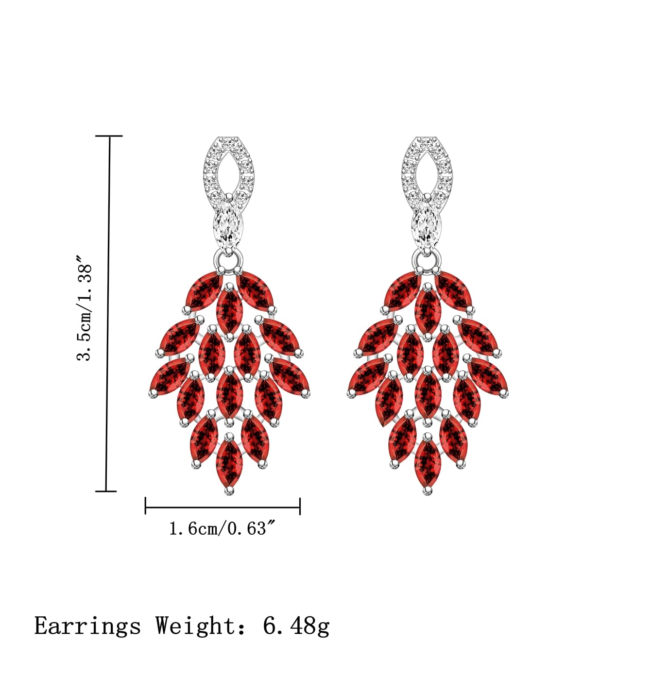 LMXXVJ Red Cubic Zirconia Drop Diamond Earrings for Women,Created Red Garnet Stud Earring Jewelry Wedding Pageant Proms Earring for Mom/Wife/Sister/Best Friend/Bridal/Bridesmaid,Silver-Tone