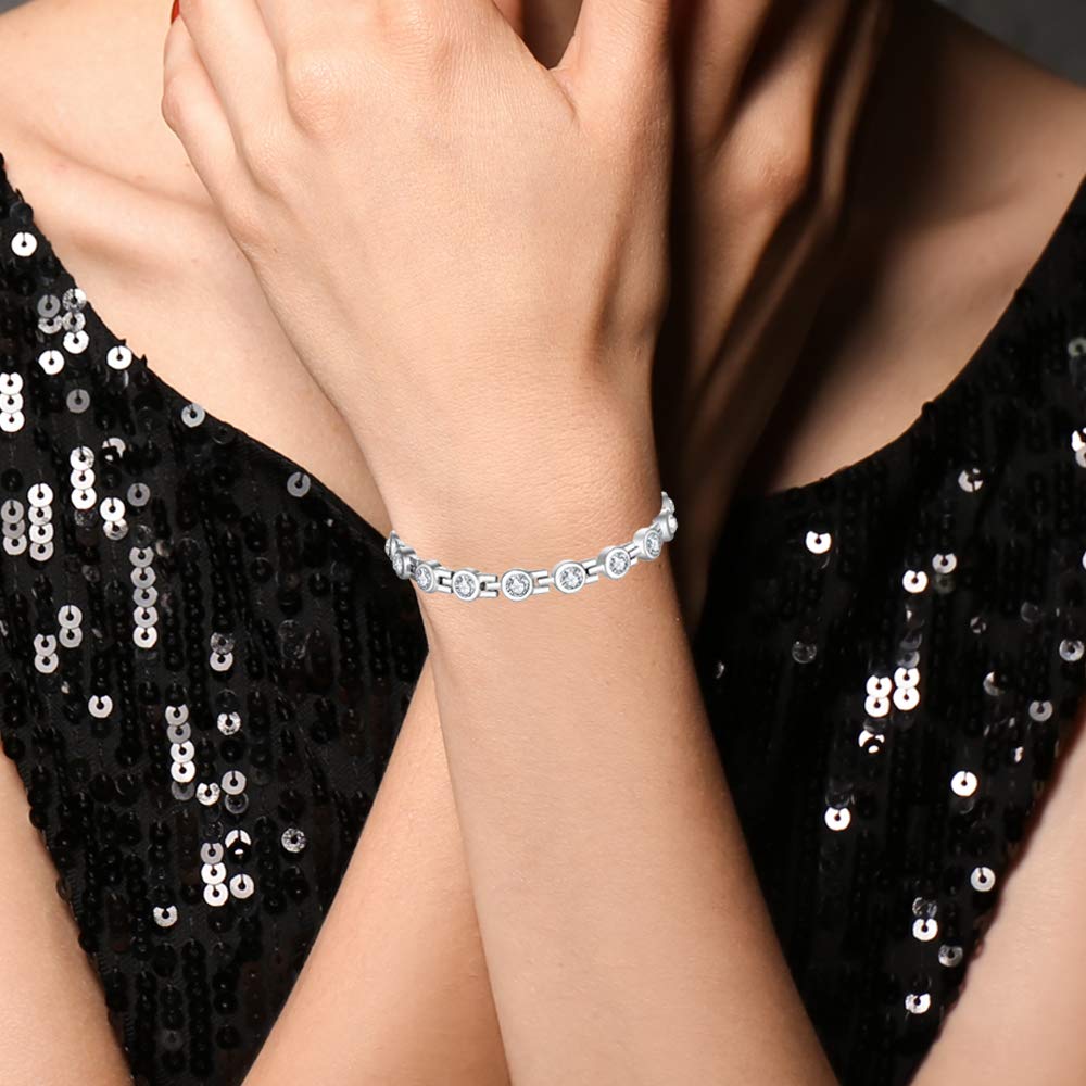 Feraco Magnetic Bracelet for Women Titanium Steel Magnetic Bracelet with Magnets Sparkling Crystal (Pack of 2)