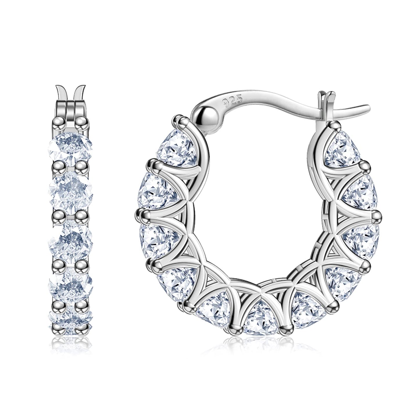 Allencoco Cubic Zirconia Huggie Hoop Earrings - Jewelry For Women, 14K Gold, 925 Sterling Silver Post Hypoallergenic (White Gold CZ Hoop 16mm)