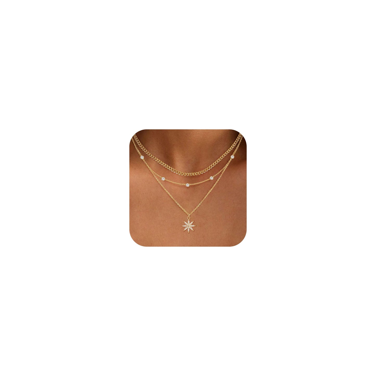 XIXINI Layered Necklaces for Women, Dainty Star Pendant Necklace Stack 14k Gold Plated Layering Cuban CZ Choker Necklace Set Simple Cute Gold Necklaces for Women Trendy Fashion Jewelry Sets Womens