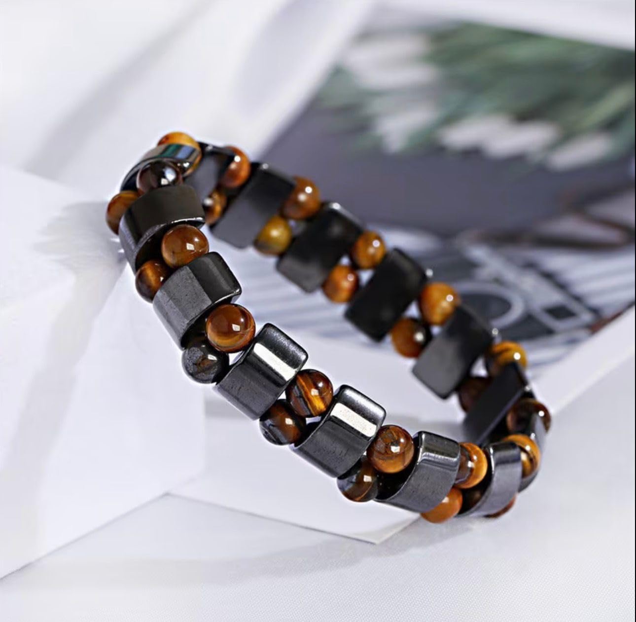 TUBIANCA Tiger Eye & Hematite Bracelet for Men & Women – Double Strength Natural Stone Protection Bracelet – Anniversary, Birthday, Mother’s Day & Father’s Day Gift