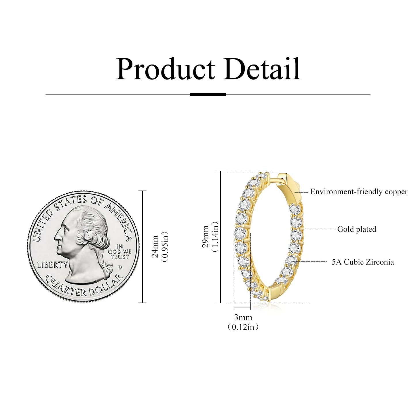 WOSTU Gold Hoop Earrings Yellow Gold Plated Cubic Zirconia Hoops for Women, Anniversary, Valentine's Day, Mother's Day, Birthday Gift