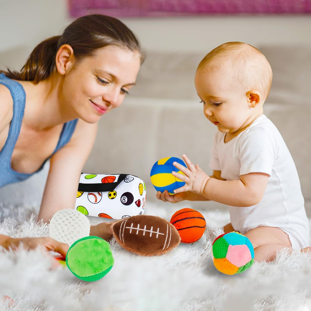 Beetoy Sensory Sports Balls for Infant Toddlers, Baby Toys for Early Education, Different Sensory Tactile Textures Balls with Rattle & Squeakers