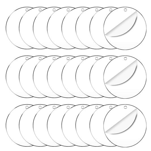 50 Pieces Clear Acrylic Circle Keychains Tags 2.5"/63.5 mmx1.5 mm Thicker Acrylic Discs with Holes,for Hanging Keychain and DIY Craft Painting Projects