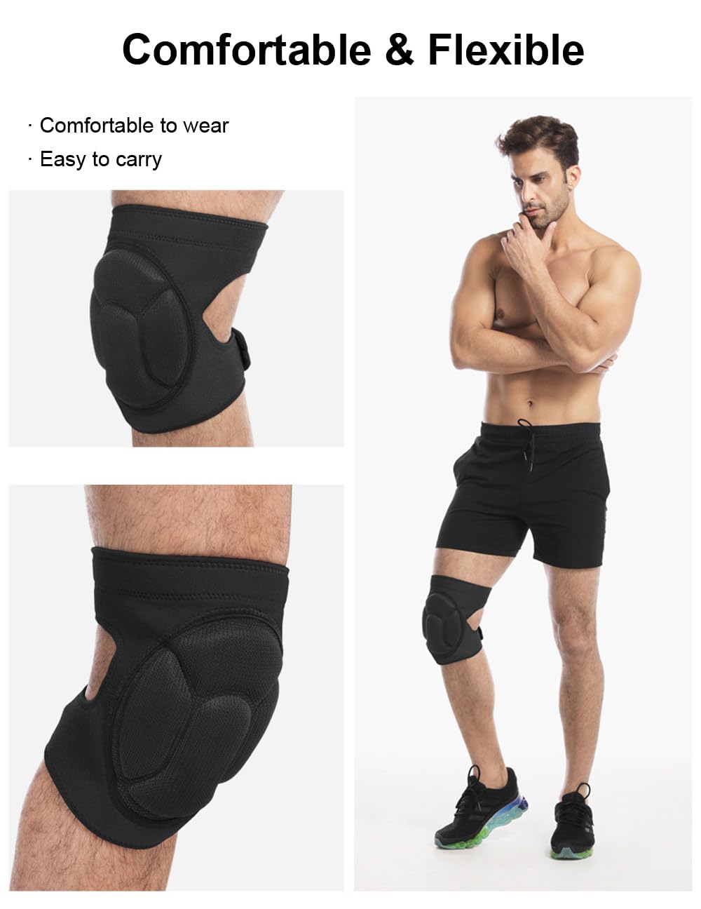 Knee Pads for Women & Men, Dance Knee Pads Volleyball Knee Pads for Women Men Wrestling Knee Pads Wrestling Gear, Crash Pad Snowboarding Gear Knee Protector Soft Knee Pads for Work (Medium, Black)