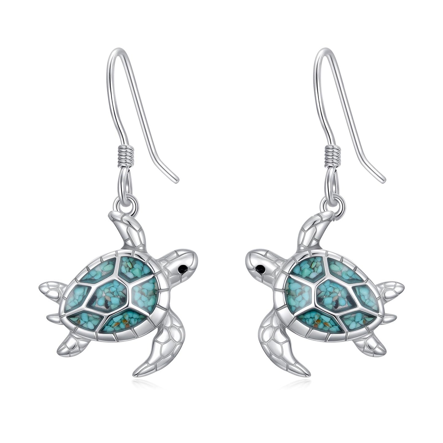 HPQQ Sea Turtle Earrings 925 Sterling Silver Turquoise Turtle Dangle Earrings Ocean Beach Themed Jewelry Mother's Day Jewelry Gifts for Women