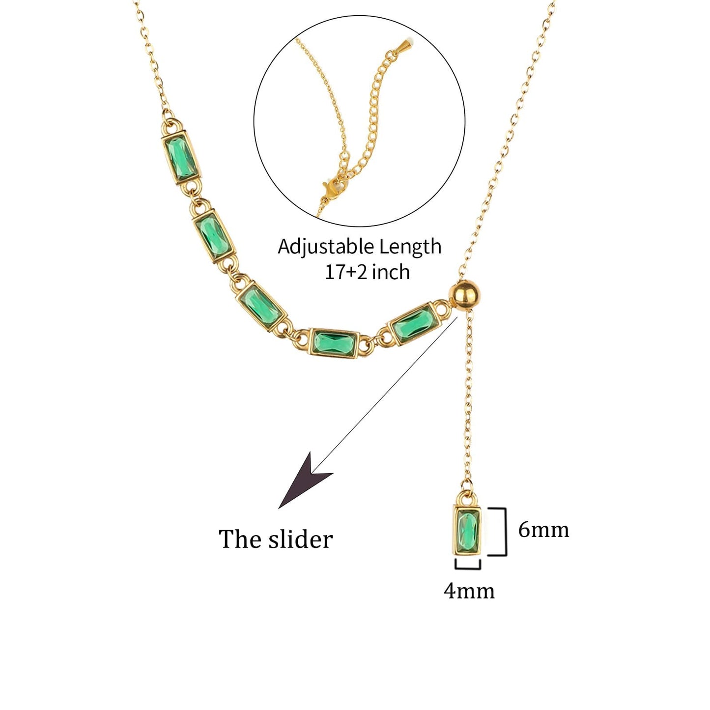 TaYolnFaSo Emerald Y Shaped Necklace 18K Gold Plated Emerald Cut Green CZ Y Lariat Necklace Jewelry Valentine's Day Gift for Women
