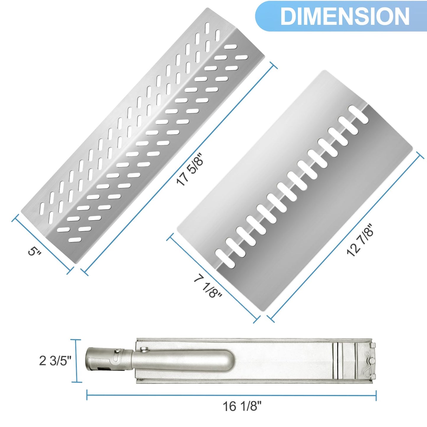 Htanch 5 Packs 16631 and 4 Packs 16520 Heat Plate with 5 Pack Heavy Duty Burner Replacement for Bull Grill Parts,for Bull 18248 LP, 18249 NG, Lonestar Select 87049, Steer Premium 69009, Outlaw 26039