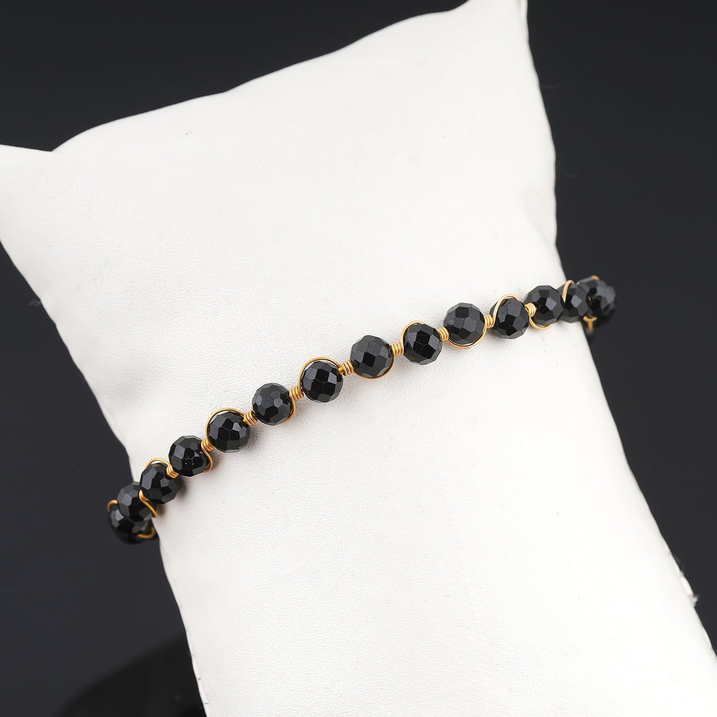 CRYSTALIS Wholesale Bulk Natural Black Tourmaline Gemstone Beads Strand Bracelet, Wire Wrapping Elegant Beaded Crystal, Chakra Healing Bracelet, Stones Jewelry, Gold Plating 8 inch
