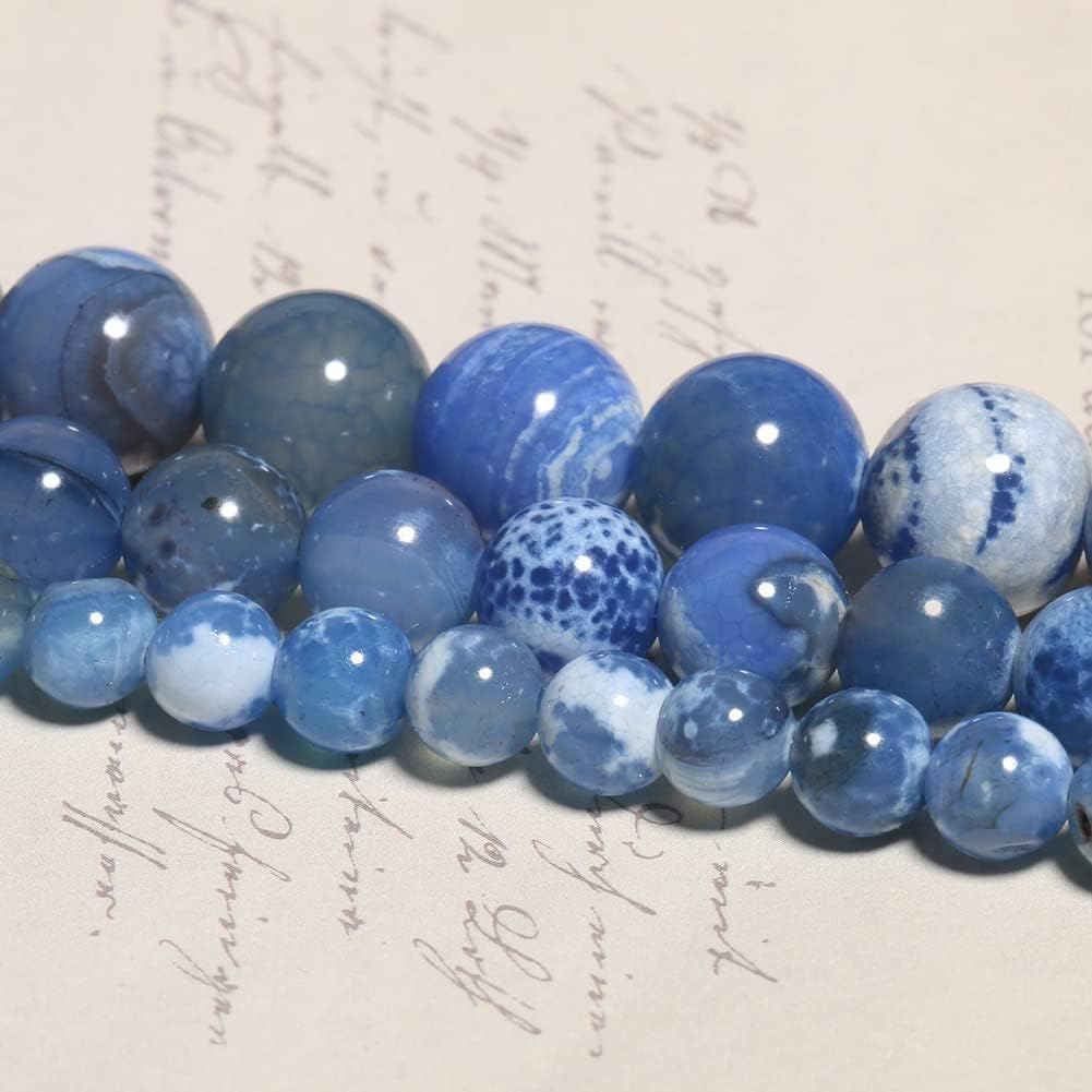 Yochus 60pcs Blue Fire Agate Stone Beads，6mm Healing Power Natural Stone Round Loose Beads for Jewelry Making Earring Necklace DIY Crafts