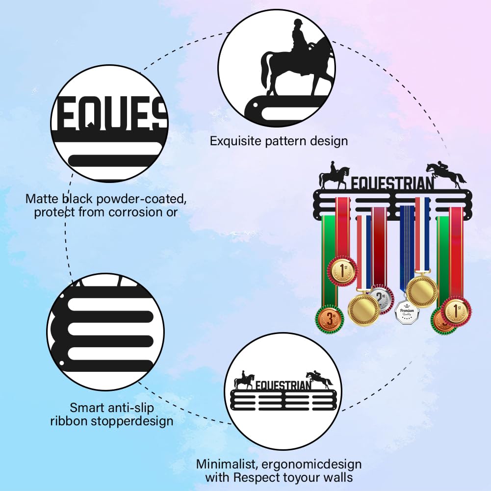 beinkmake Sports Medal Hanger Holder Display Rack for Awards Ribbons Horse Riding Wall Mount Shelf Hanging Storage Metal for Equestrian Horseman Race