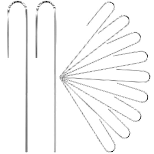 Pelopy 100 Pcs 1/2" Irrigation Drip Tubing Stakes 5 in J-Shaped Landscape Staples Garden Drip Line Stakes Soaker Hose Pins for Lawn Plant Yard Fence Ground Drips Systems, Silver