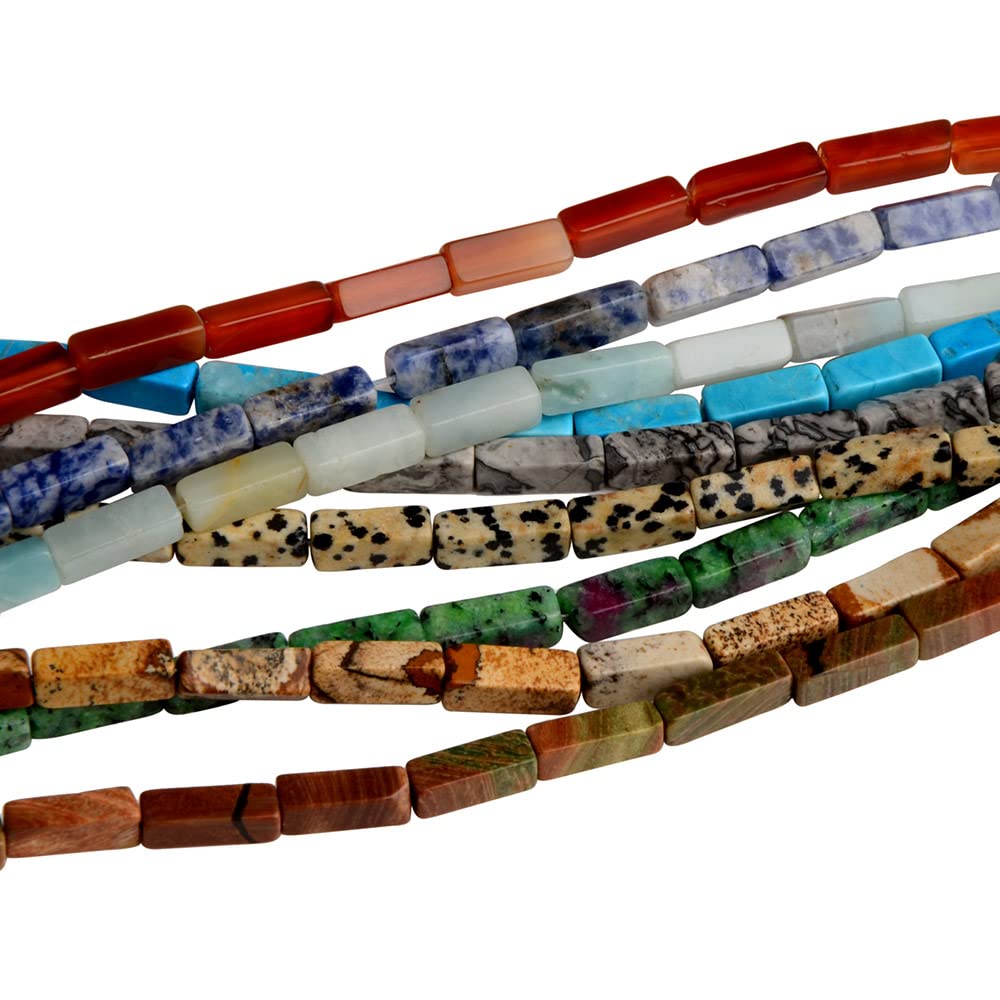 4x13mm Natural Stone Green Point Jasper Rectangular Column Tube Cylinder Spacer Loose Beads Gemstone for DIY Bracelets Necklace Jewelry Making Strand 15 Inch (28-30pcs)