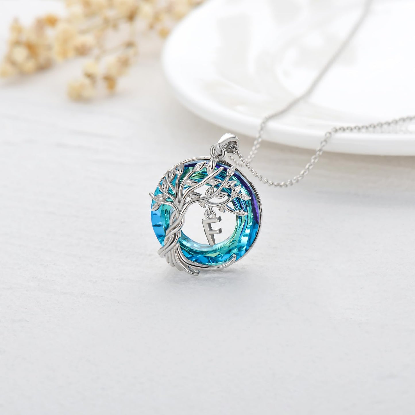 TOUPOP Tree of Life Initial Necklace Gifts for Women Sterling Silver Initial F Letter Jewelry Irish Crystal Pendant Birthday Gifts for Women Her Mom Wife Daughter