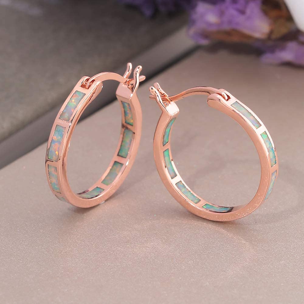 CiNily Rose Gold Plated Hoop Earrings, Opal Ear Hoops for Women Hypoallergenic Small Hoop Earring Ladies Gemstone Jewelry for Mom