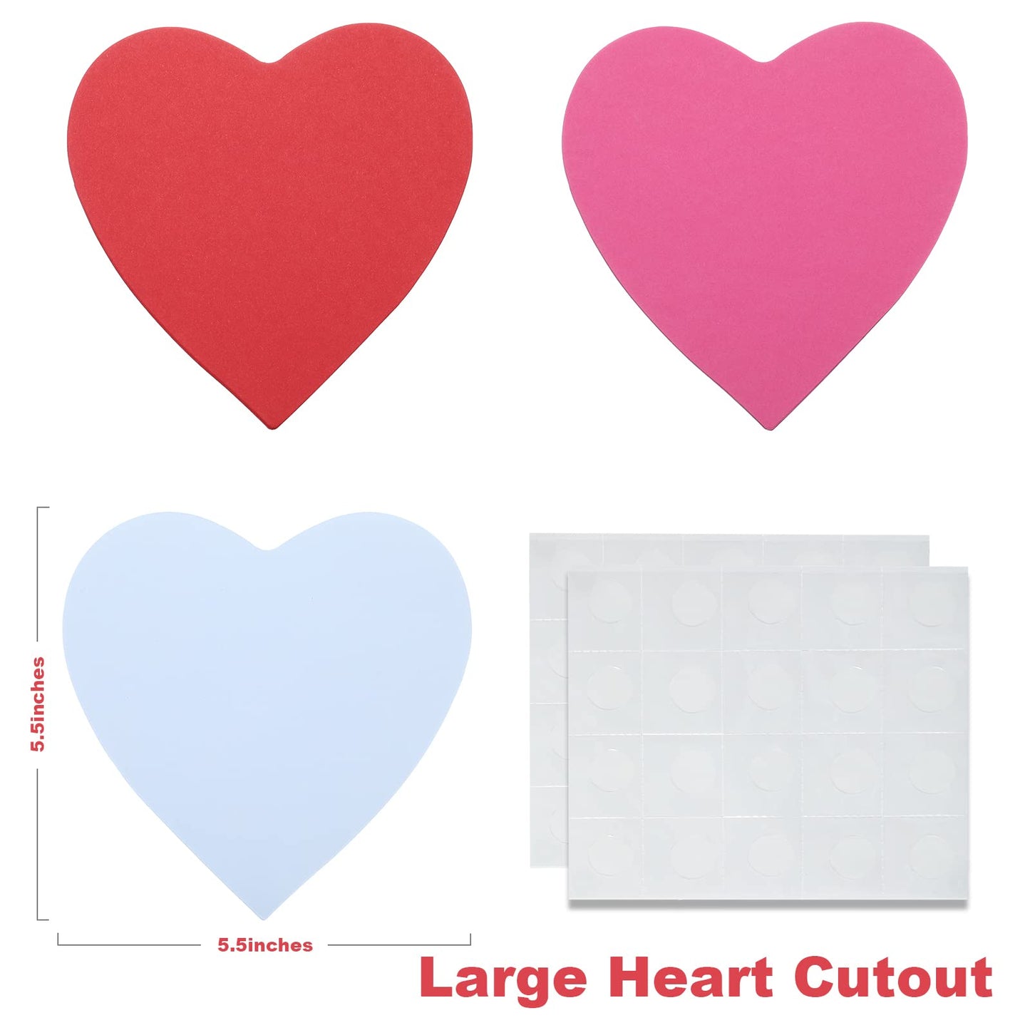90 Pieces Heart Cutouts Paper Hearts Heart Shape Cards 5.5 Inches Large Valentine's Day Paper Cutouts with Glue Point Dots (Red,Pink and White)