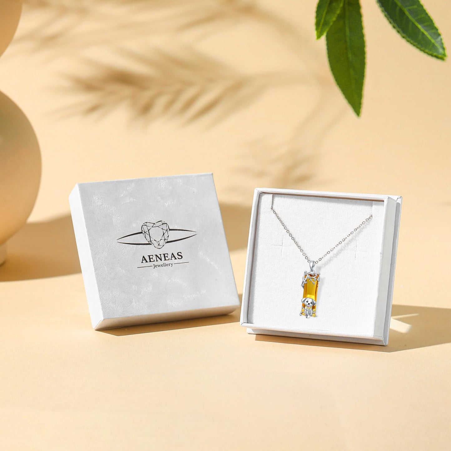 AENEAS Golden Retriever Necklace Sterling Silver Cute Puppy Pendant Necklace Citrine Necklaces Crystal Dog Pet Jewelry Gifts for Women Wife Her