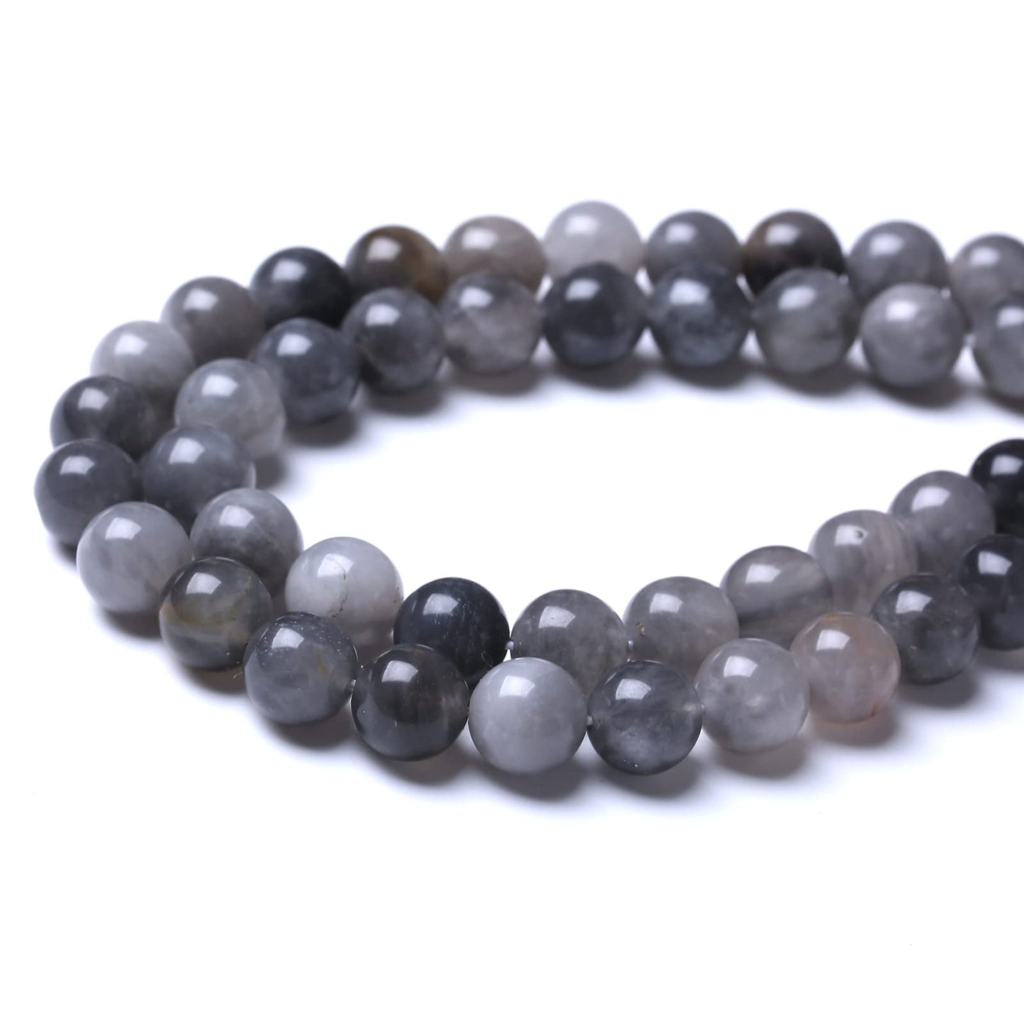35PCS 10MM Natural Grey Crystal Beads Round Loose Stone Beads for Jewelry Making DIY Energy Stone Healing Power Bracelet 15"