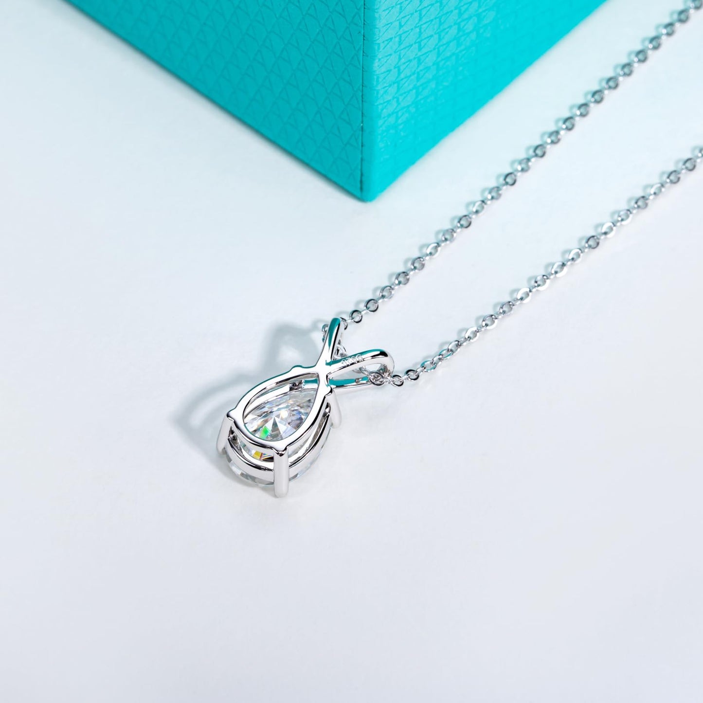 AnuClub Pear Cut Moissanite Pendant Necklace 2CT D Color VVS1 925 Sterling Silver Everyday Wear Necklace for Women Wife Her with Certificate, 40+2+3cm Adjustable Chain