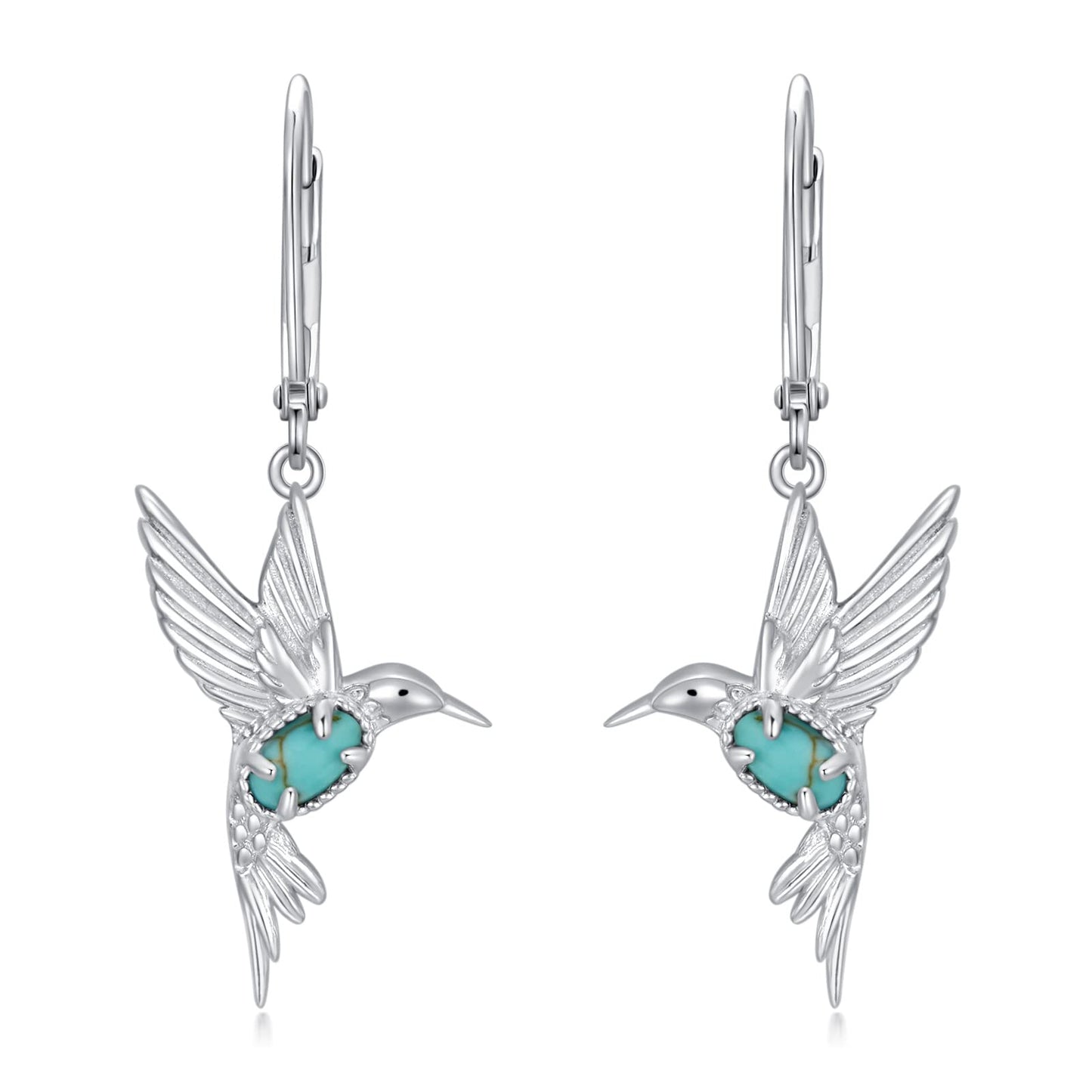 BETHZA Hummingbird Earrings 925 Sterling Silver Genuine Turquoise Hummingbirds Drop Dangle Earring Animal Jewelry Gifts for Women