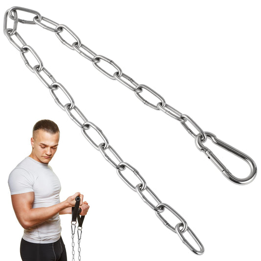 Gym Cable Extension Chain, Silver Iron Metal 23.6 Inch Heavy Duty Extender, Triceps Pulley Machine Home Workout Weight Lifting Punching Bag