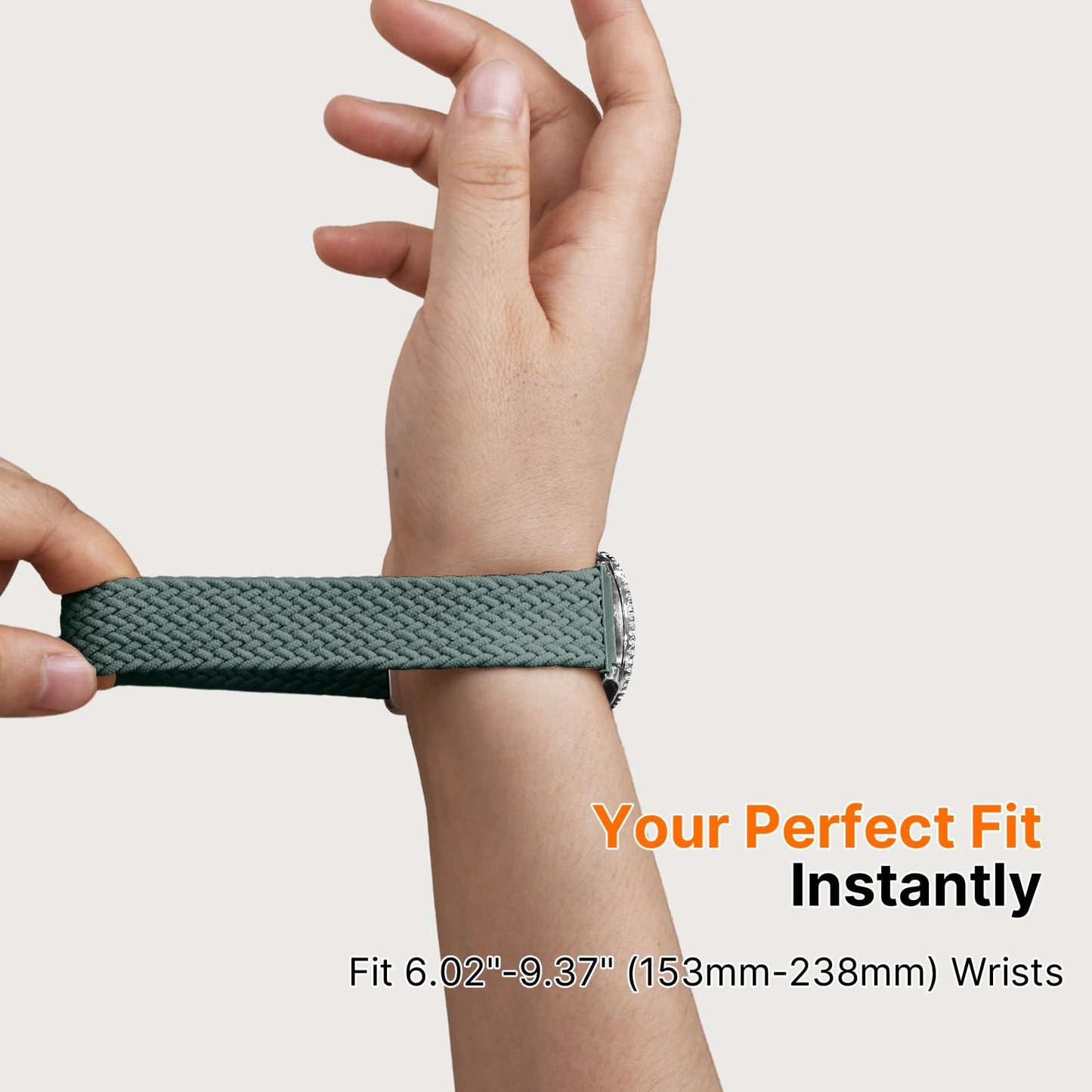 Fullmosa Magnetic Braided Watch Bands - 18mm 20mm 22mm Quick Release Watch Strap, Stretchy Nylon Solo Loop Compatible with Garmin Samsung Galaxy Amazfit for Men Women(20mm, Green+Blue Grey)