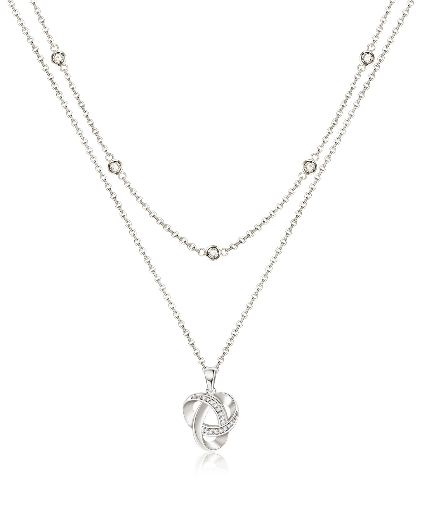 ACECHA Diamond Necklaces for Women-Dainty 18K Gold Silver Plated Choker CZ Layered Pendant with Pearl Diamond Zircon Cross Trendy Minimalist Necklace Jewelry Gifts For Women (silver-love knot)