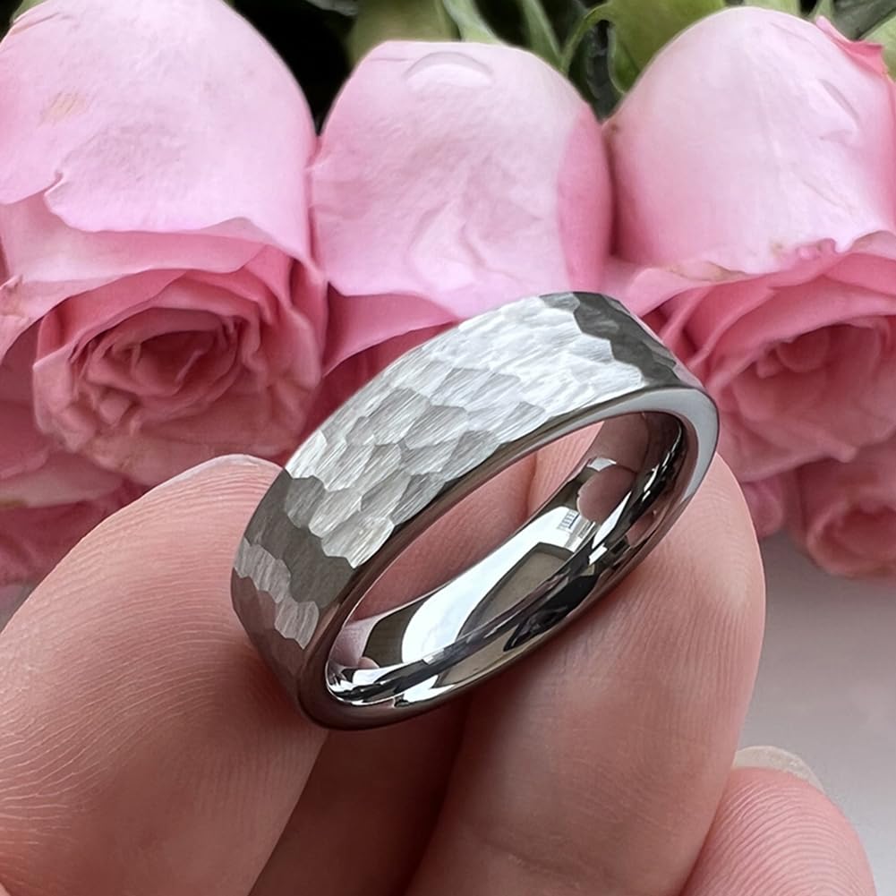TUTISS 6mm Hammered Tungsten Carbide Rings for Men Women Fashion Engagement Wedding Bands Matte Finish I Love You Engraved Comfort Fit Size 10