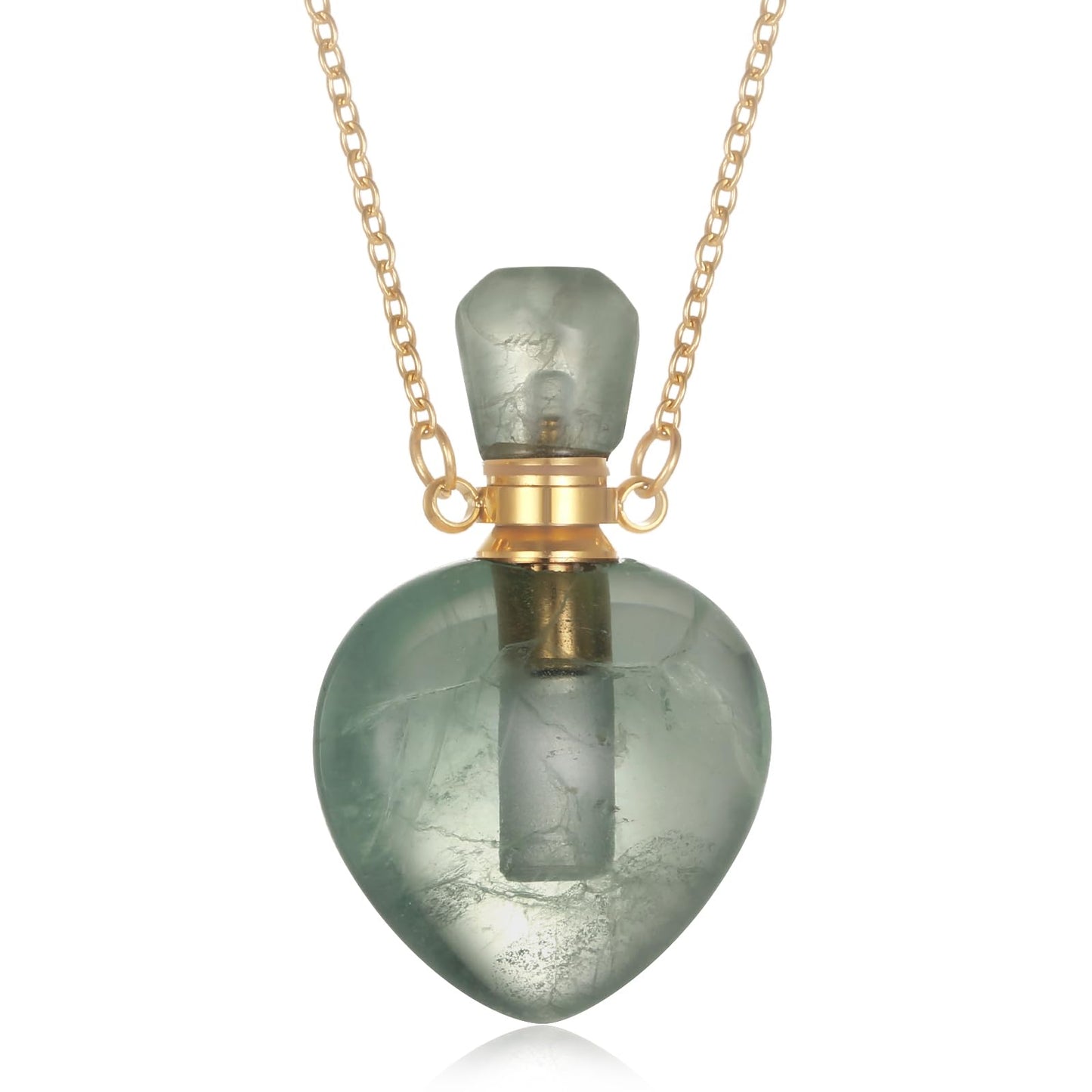 STEFWD Natural Crystal Cremation Jewelry For Ashes - Heart Urn Necklace Hold Loved Ones/Pet Ashes Keepsake Memorial Pendant For Women (Green)