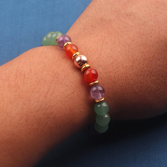 KSQS Healing Stone Bead Bracelet for Women, Natural Gemstones Balance Protection Bracelet, Spiritual Crystal Beads Bracelet Anxiety Relief with Meaning Card(#45)