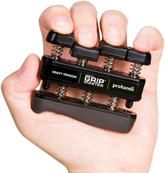 Prohands Gripmaster Hand Exerciser, Finger Exerciser (Hand Grip Strengthener), Spring-Loaded, Finger-Piston System, Isolate and Exercise Each Finger, (9 lb Heavy Tension, Black-Gripmaster)