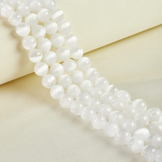 35pcs 10mm Natural White Cat Eye Beads Gemstone Beads Round Loose Beads for Jewelry Making