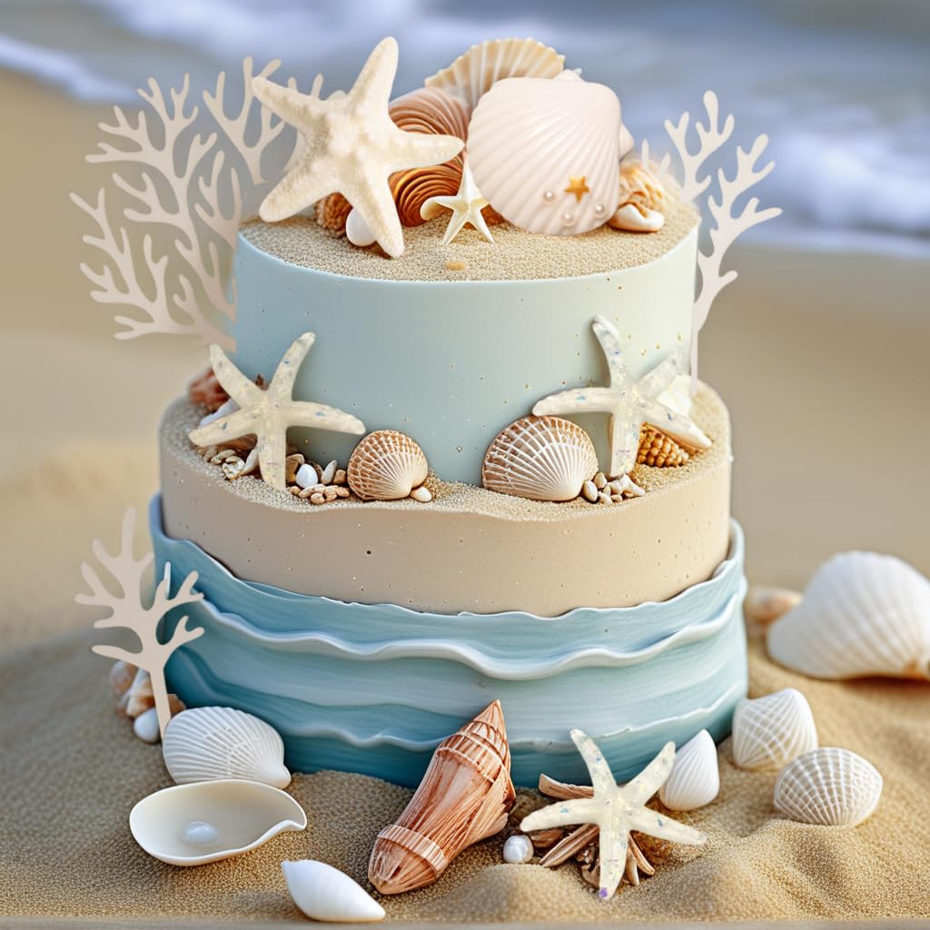 Shells Cake Decor Under the Sea Ocean Birthday Cake Decorations Sea Ocean Party Favor Supplies for Sea Ocean Theme Baby Shower Birthday Party