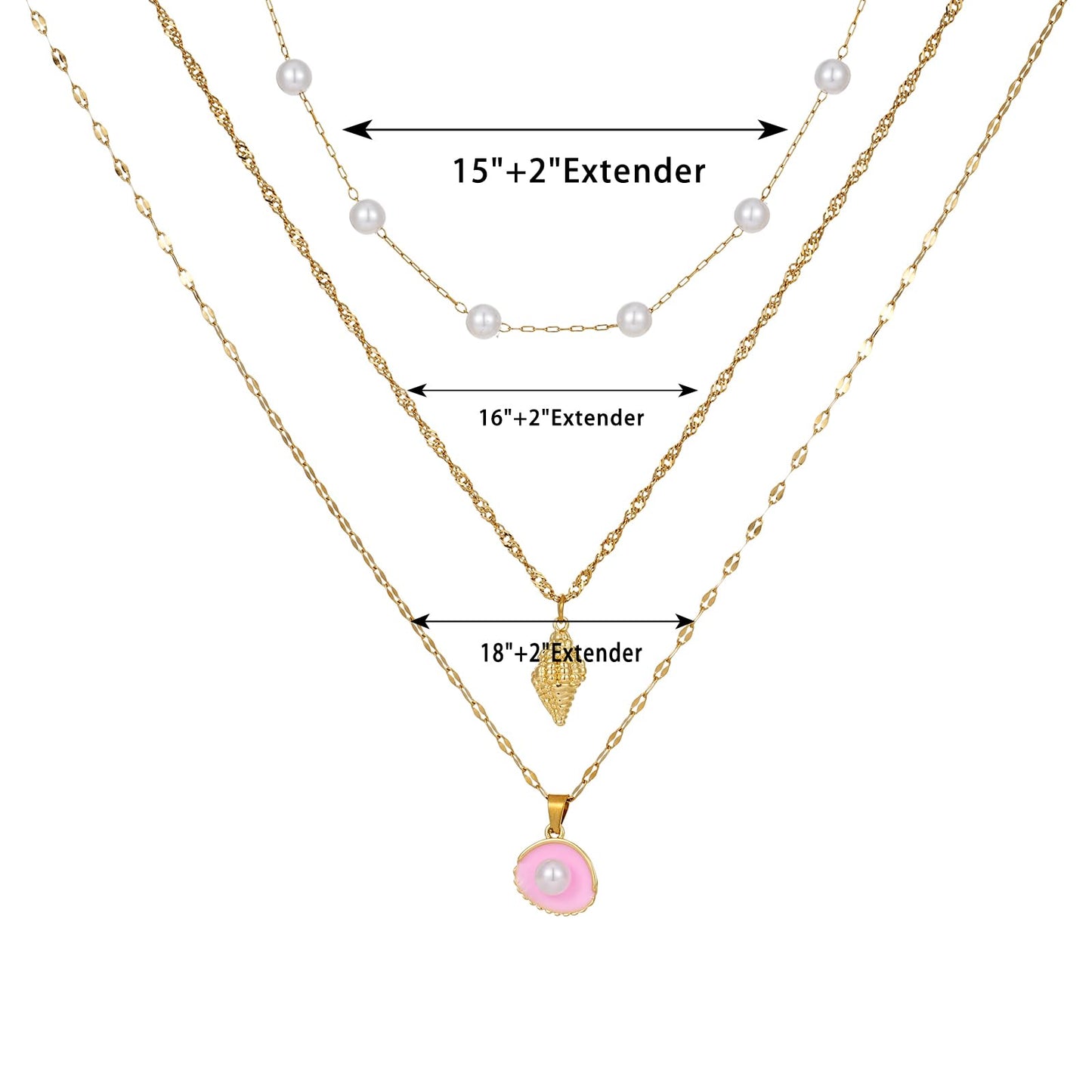 Trendy Stainless Steel Gold Plated Charm Necklace with Heart Pearl Pepper Conch Ceramic Pendant Necklace for Women Collares Chokers Jewelry (Pearl)