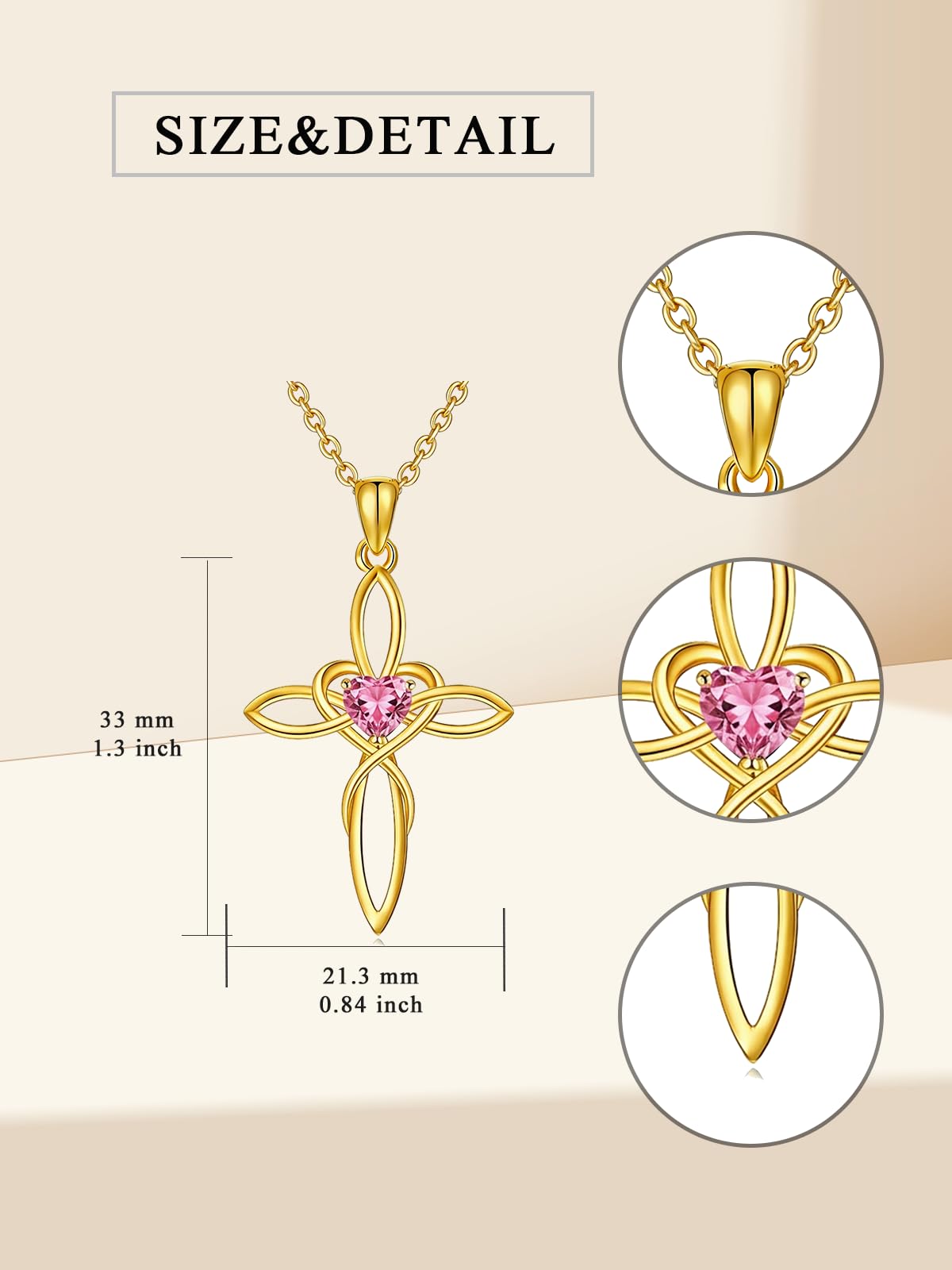 POIUY Celtic Knot Cross Birthstone Necklace for Women Irish Infinity Heart Pendant Cross Jewelry Baptism Faith Anniversary Valentines Birthday Mothers Day Gifts for Mom Wife Her