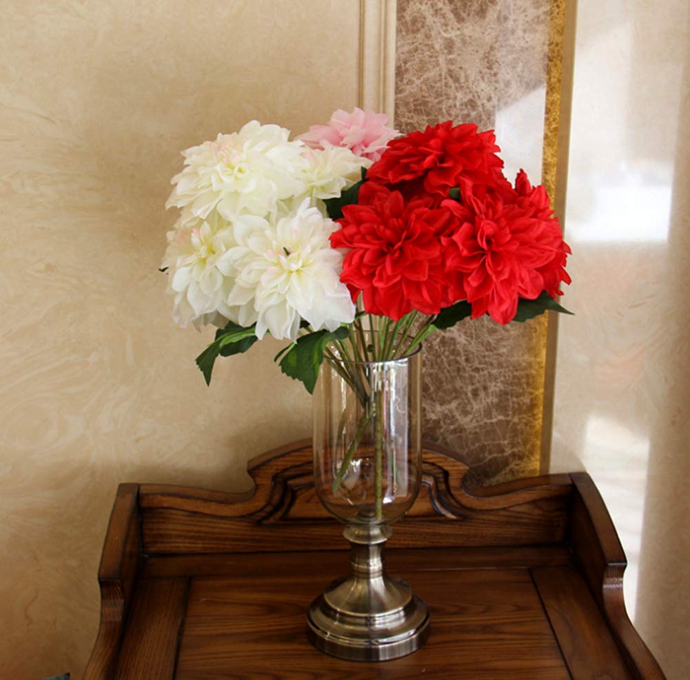 HoYuanFlo 10 Heads Dahlia Fake Flowers Artificial Dahlia Flowers Faux Flowers for Home Wedding Party Office Supplies (Red)